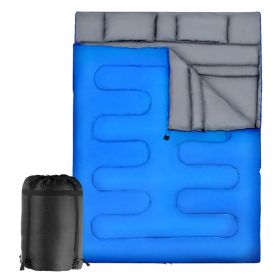 Traving Camping Portable Double Person Waterproof Sleeping Bag W/ 2 Pillows (Color: Blue)